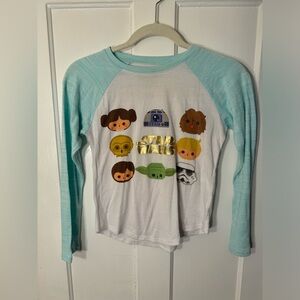 Star Wars Girls Long Sleeve Tee - White and Light Blue/green L 10/12